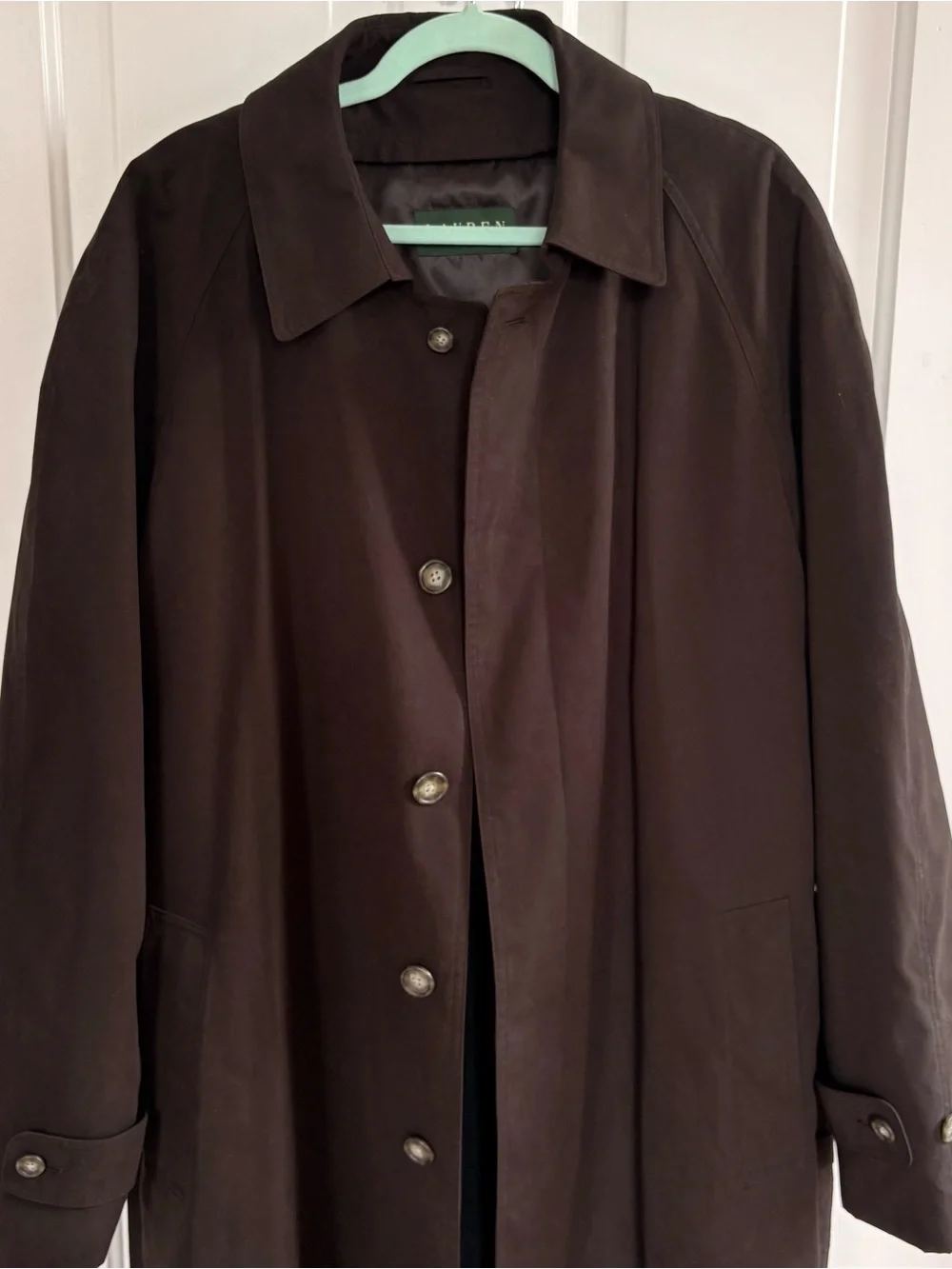 Lauren Ralph Lauren Black Microfiber Trench Coat Removable Wool Liner Men's 46L